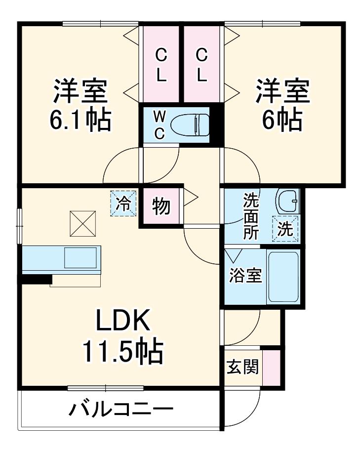 イーズフィールドA(2LDK/1階)の間取り写真