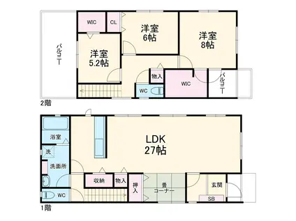 名鉄名古屋本線 名鉄岐阜駅 バス乗車時間：22分 長良高見バス停で下車 徒歩12分 2階建 築3年(3LDK)の間取り写真