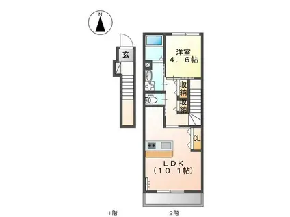 ディアコートⅠ(1LDK/2階)の間取り写真