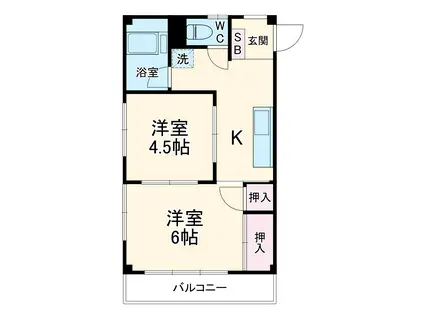 コーポ安室(2K/2階)の間取り写真