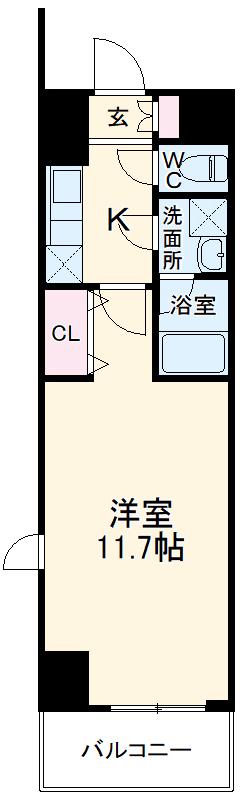 サンライズ宇都宮(1K/6階)の間取り写真