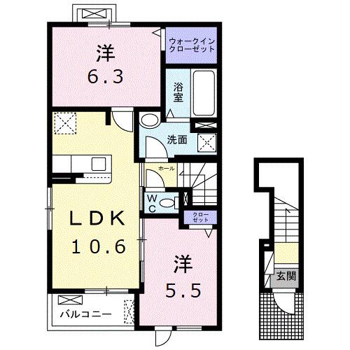 ラプスⅠ(2LDK/2階)の間取り写真