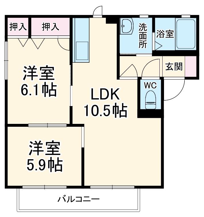 チェリッシュⅠ(2LDK/1階)の間取り写真