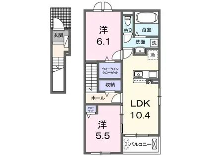 リヴェール・KⅡ(2LDK/2階)の間取り写真