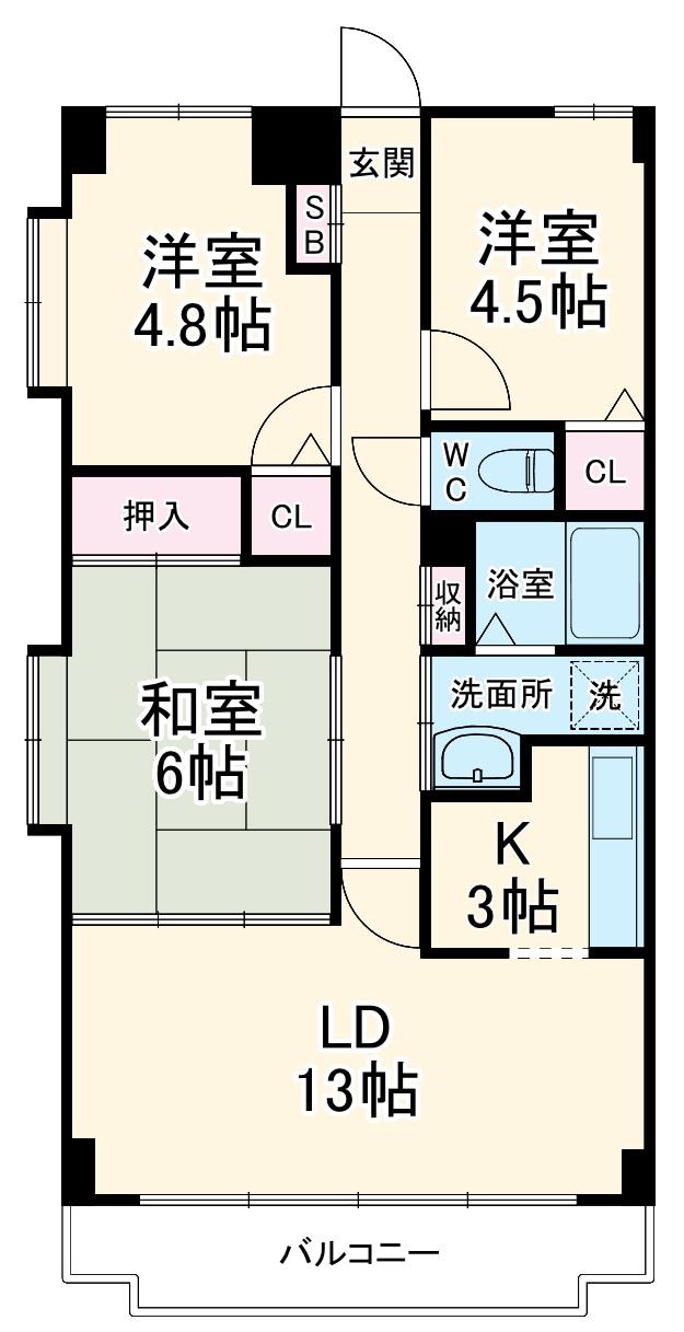 エレガンス春日部(3LDK/3階)の間取り写真
