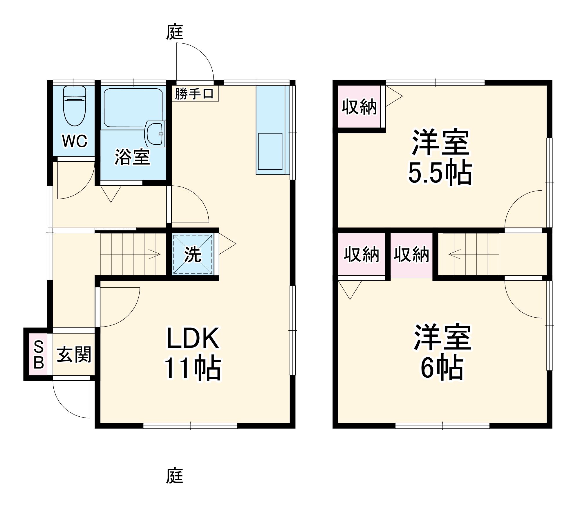 京浜急行電鉄本線 屏風浦駅 徒歩9分 2階建 築48年(2LDK)の間取り写真