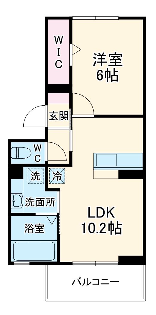 ヒルズ国母(1LDK/1階)の間取り写真