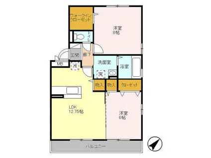 リビングタウン北越谷B(2LDK/2階)の間取り写真