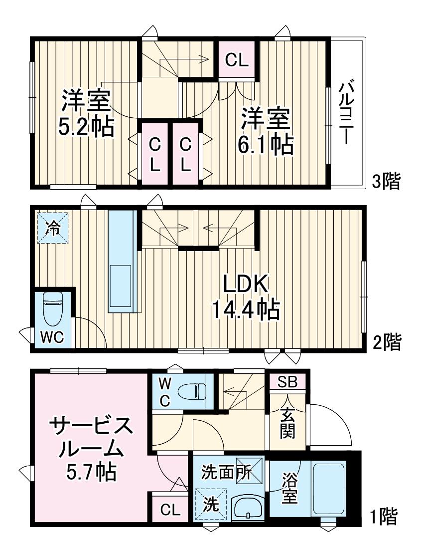 東京地下鉄東西線 南行徳駅 徒歩8分 3階建 築3年(2SLDK)の間取り写真