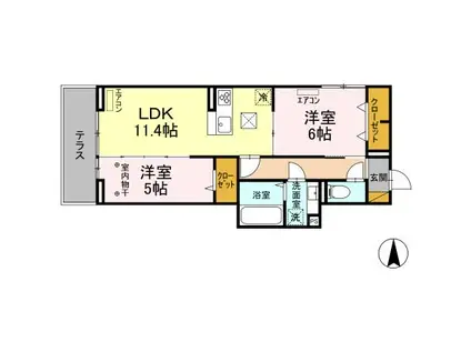 NOBLE FERROA棟(2LDK/1階)の間取り写真