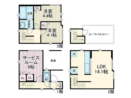 南武線 平間駅 徒歩12分 3階建 築3年(2SLDK)の間取り写真