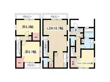 名古屋市東山線 高畑駅 徒歩5分 3階建 築3年(2SLDK)の間取り写真
