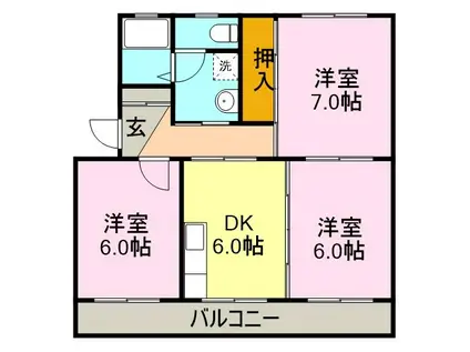 AIRLIX松岡 A(3DK/1階)の間取り写真
