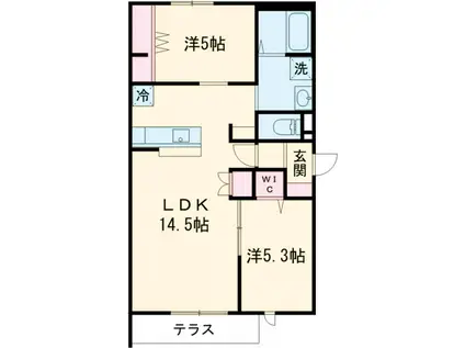 シーダーゆいの杜(2LDK/1階)の間取り写真