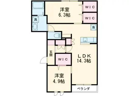 シーダーゆいの杜(2LDK/2階)の間取り写真