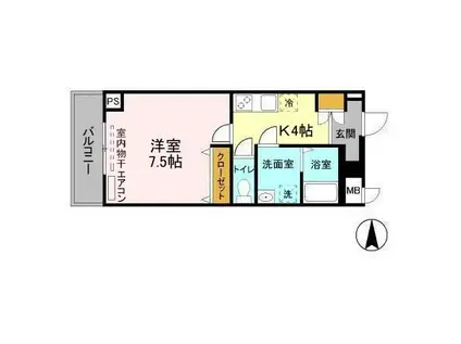 ポワール・K(1K/1階)の間取り写真