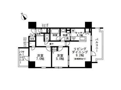 レジディア町屋(2LDK/15階)の間取り写真
