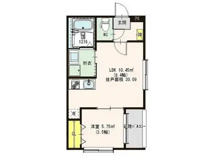 ハーモニーテラス荒江町Ⅲ(1LDK/2階)の間取り写真