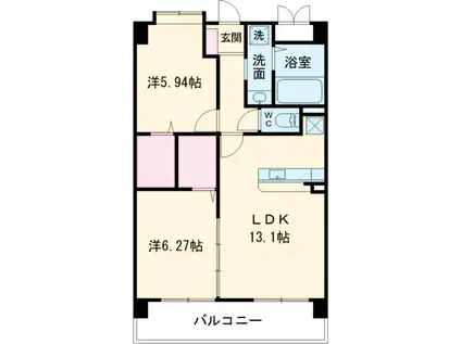 ボヌールふぢ(2LDK/4階)の間取り写真