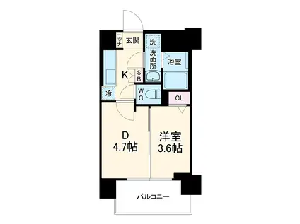 ソルテラス阿波座ウィズ(1DK/12階)の間取り写真