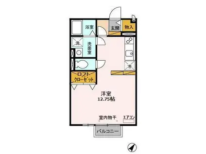 グランパティオⅢ(1K/2階)の間取り写真