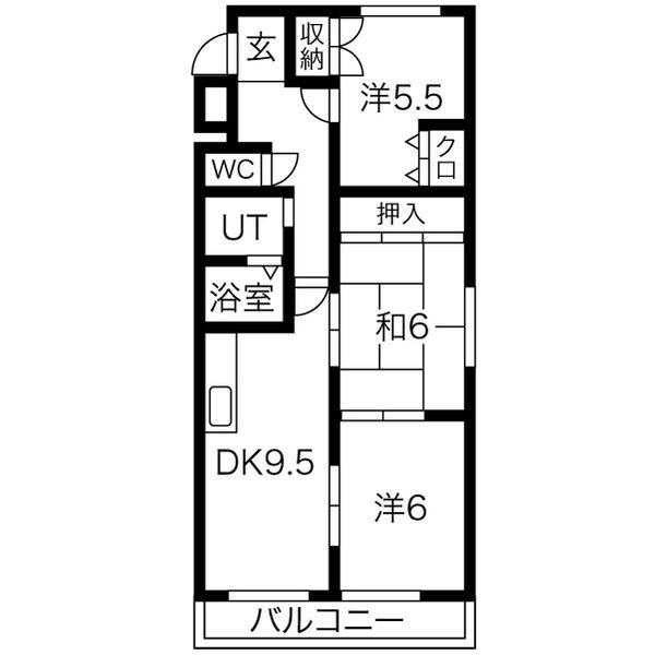パレスウイング(3LDK/4階)の間取り写真