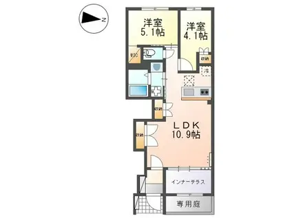 ワイズ カーサ(2LDK/1階)の間取り写真