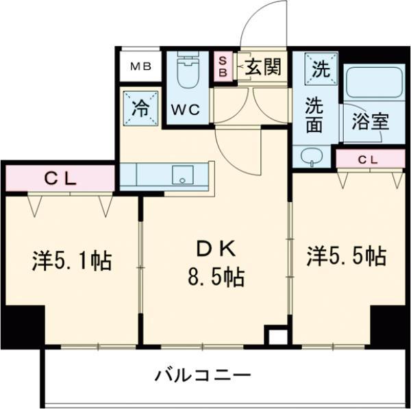 GENOVIA 白糸台 SKYGARDEN(2DK/6階)の間取り写真