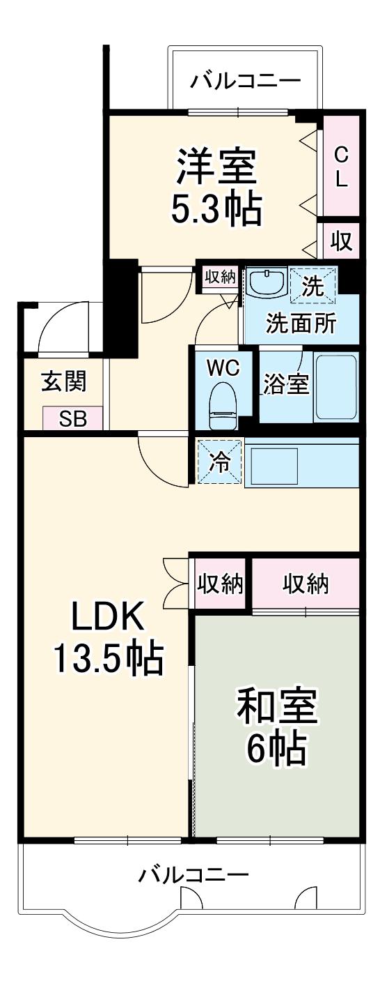 フィール野川A(2LDK/2階)の間取り写真