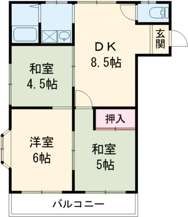 國分ハイツPARTⅡ(3DK/1階)の間取り写真