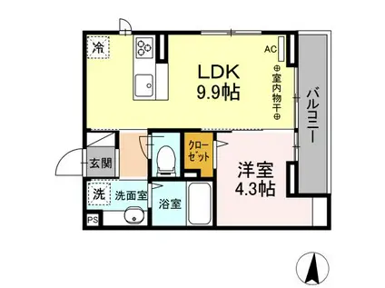 スカイ中央林間(1LDK/2階)の間取り写真