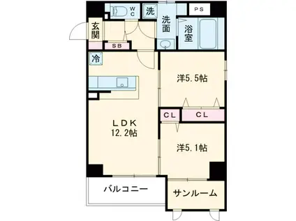 リュエール デュ ボヌール(2LDK/5階)の間取り写真