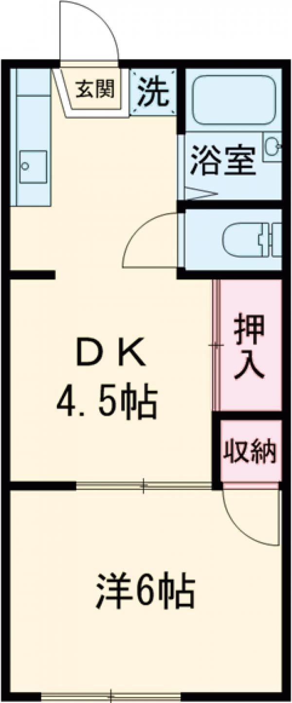 ト-タスハイツA棟(1DK/2階)の間取り写真