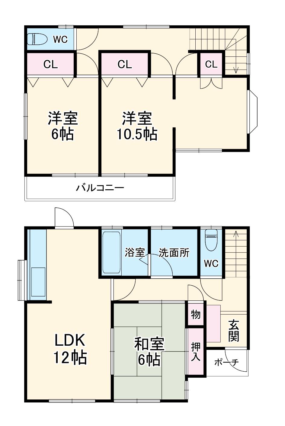 高崎線 熊谷駅 バス乗車時間：17分 井殿橋バス停で下車 徒歩5分 2階建 築27年(3LDK)の間取り写真