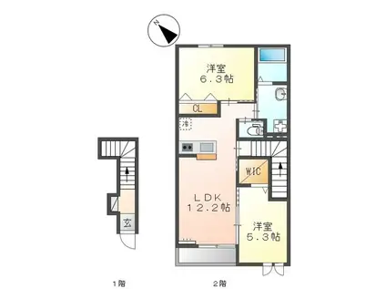 ルミナス ヴィレッジ(2LDK/2階)の間取り写真