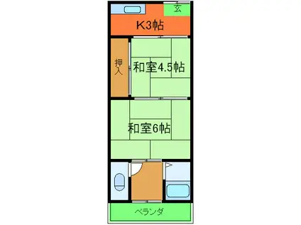 信太山ハウス5号館(2K/1階)の間取り写真