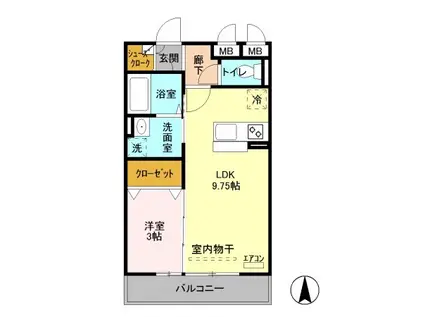 イースト・コート(1DK/2階)の間取り写真