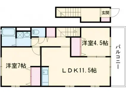 フォーシーズンズ香椎D棟(2LDK/2階)の間取り写真