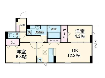 カーサ ミラ(2LDK/1階)の間取り写真
