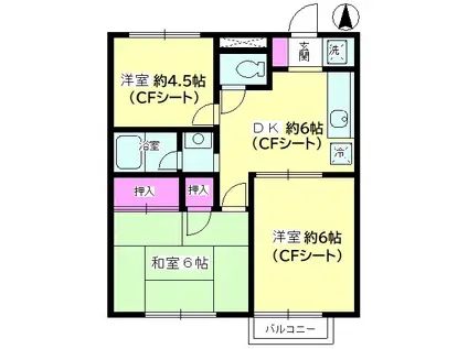 ディアコート開成ⅡB(3DK/1階)の間取り写真