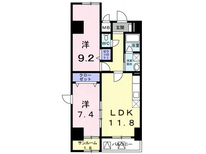 フリーデ(2LDK/8階)の間取り写真