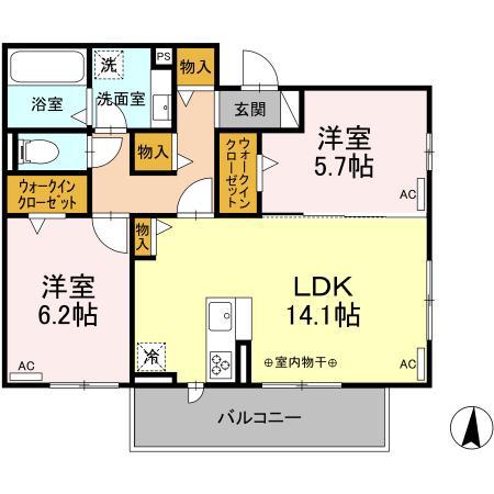 ヘリテージ(2LDK/3階)の間取り写真