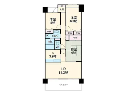 ワンズシティ(3LDK/2階)の間取り写真
