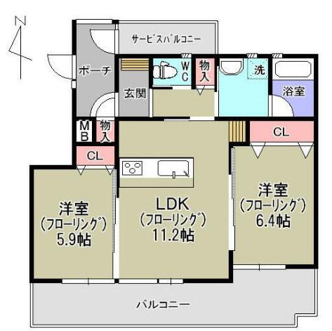 カーサ フェリーチェⅡ(2LDK/2階)の間取り写真