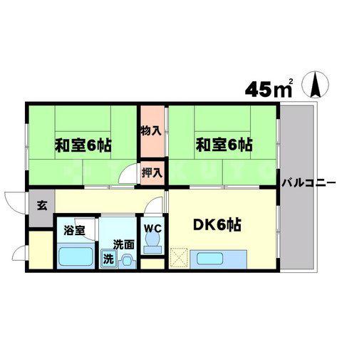 グリーンパークハイツ(2DK/5階)の間取り写真