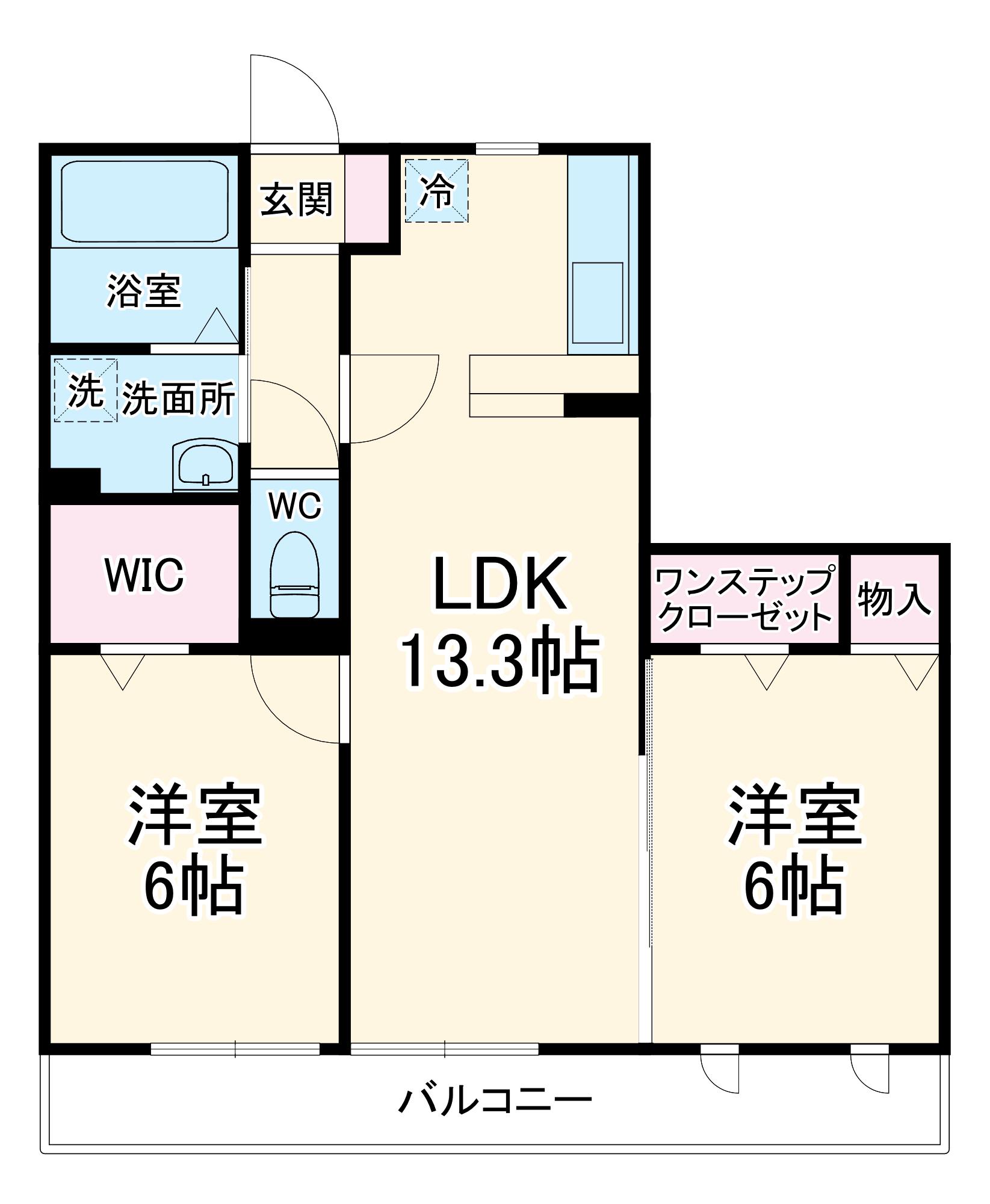 ボヌール四季Ⅲ(2LDK/3階)の間取り写真