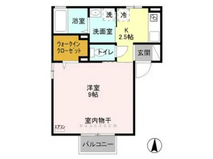 ゴールドパストラルⅡ(1K/2階)の間取り写真