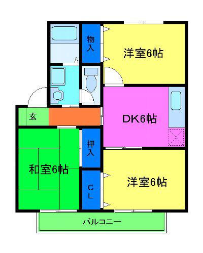 リスペクトB棟(3DK/1階)の間取り写真