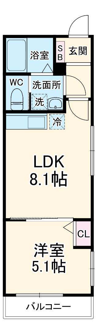MELDIA京成大和田Ⅱ(1DK/2階)の間取り写真
