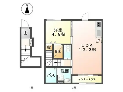 名鉄犬山線 西春駅 徒歩9分 2階建 築9年(1LDK/2階)の間取り写真